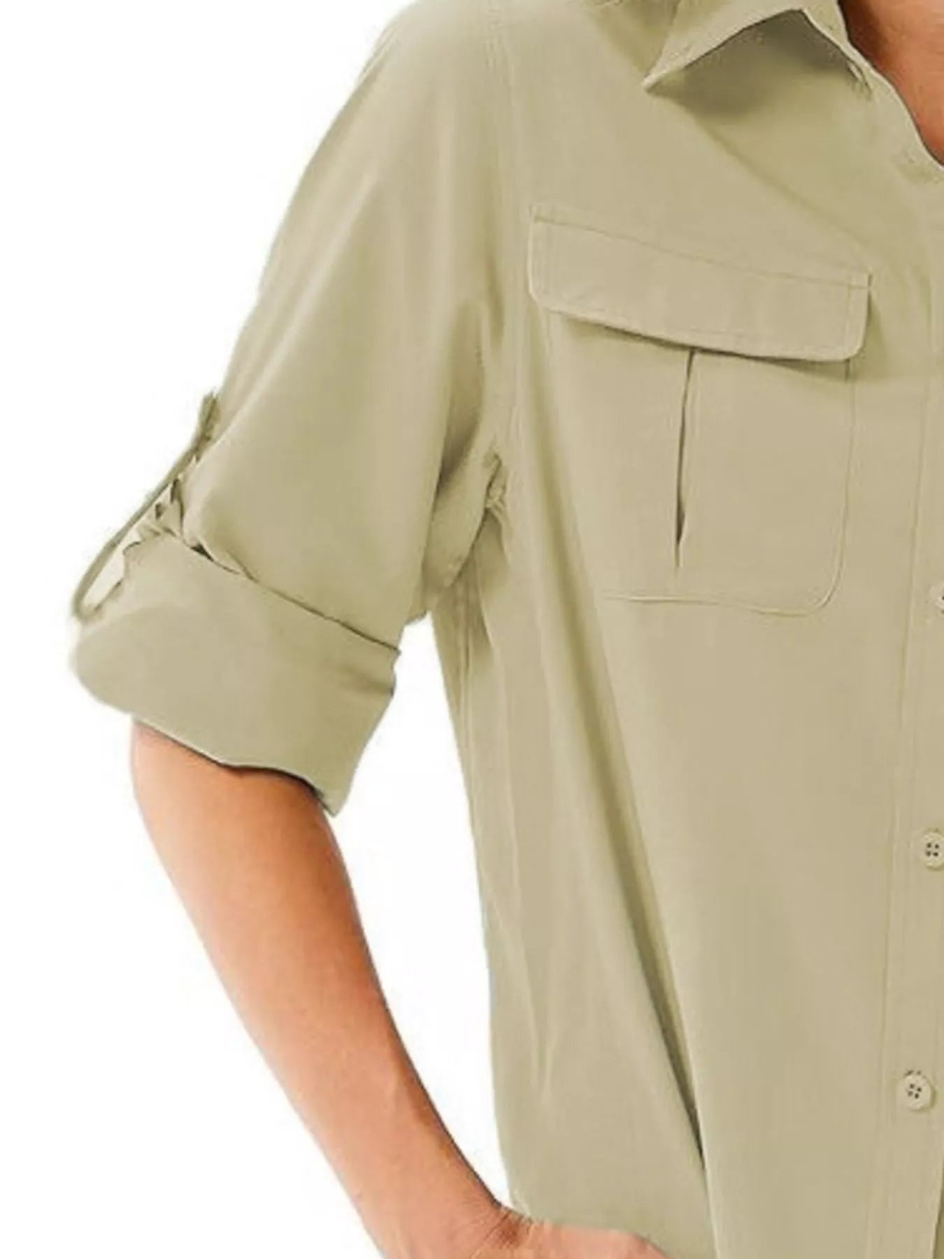 Full Size Roll-Up Sleeve Button Up Shirt Plus Size