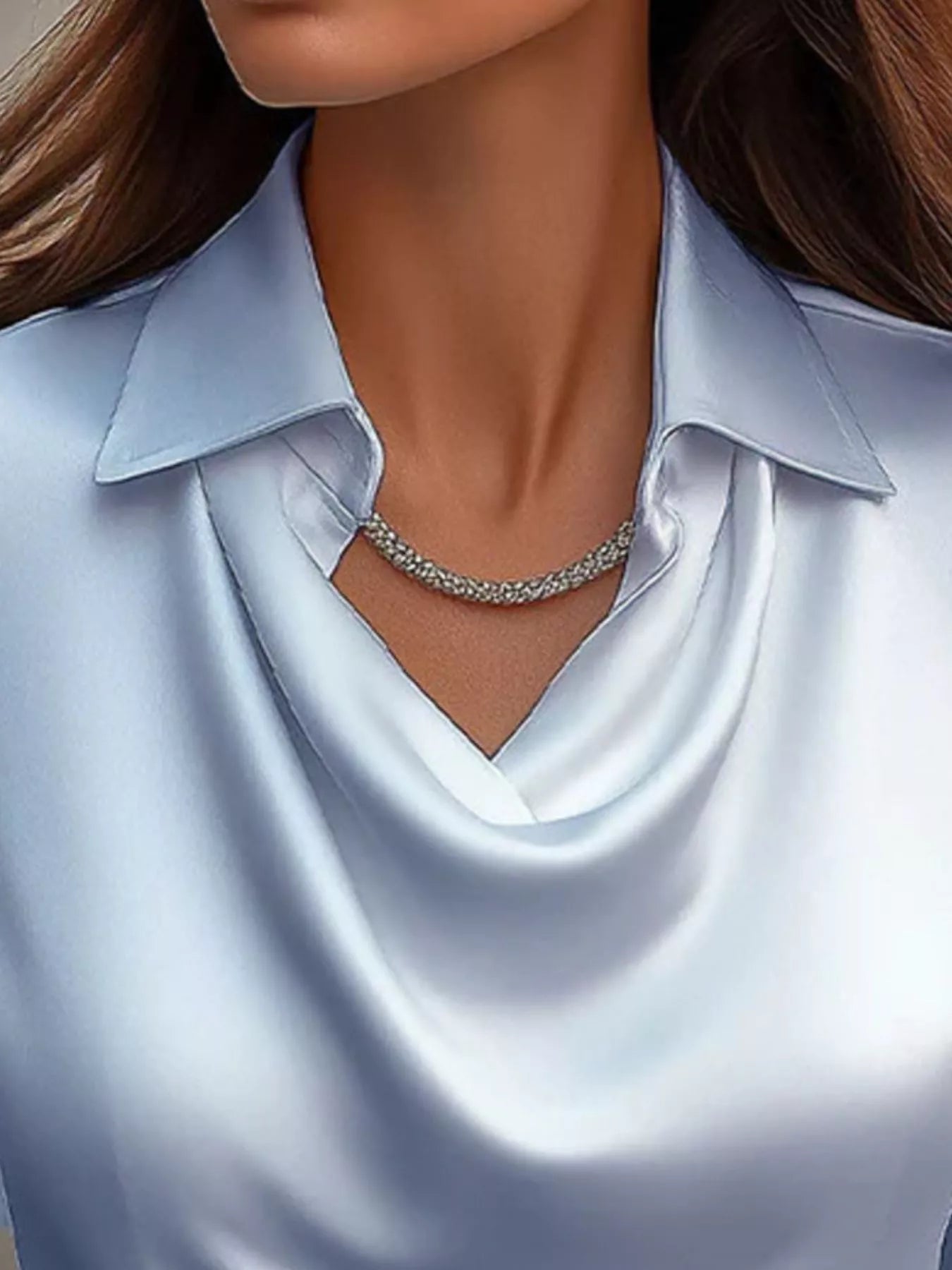 Full Size Satin Cowl Neck Long Sleeve Blouse Plus Size