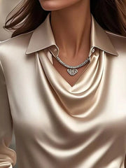 Full Size Satin Cowl Neck Long Sleeve Blouse Plus Size