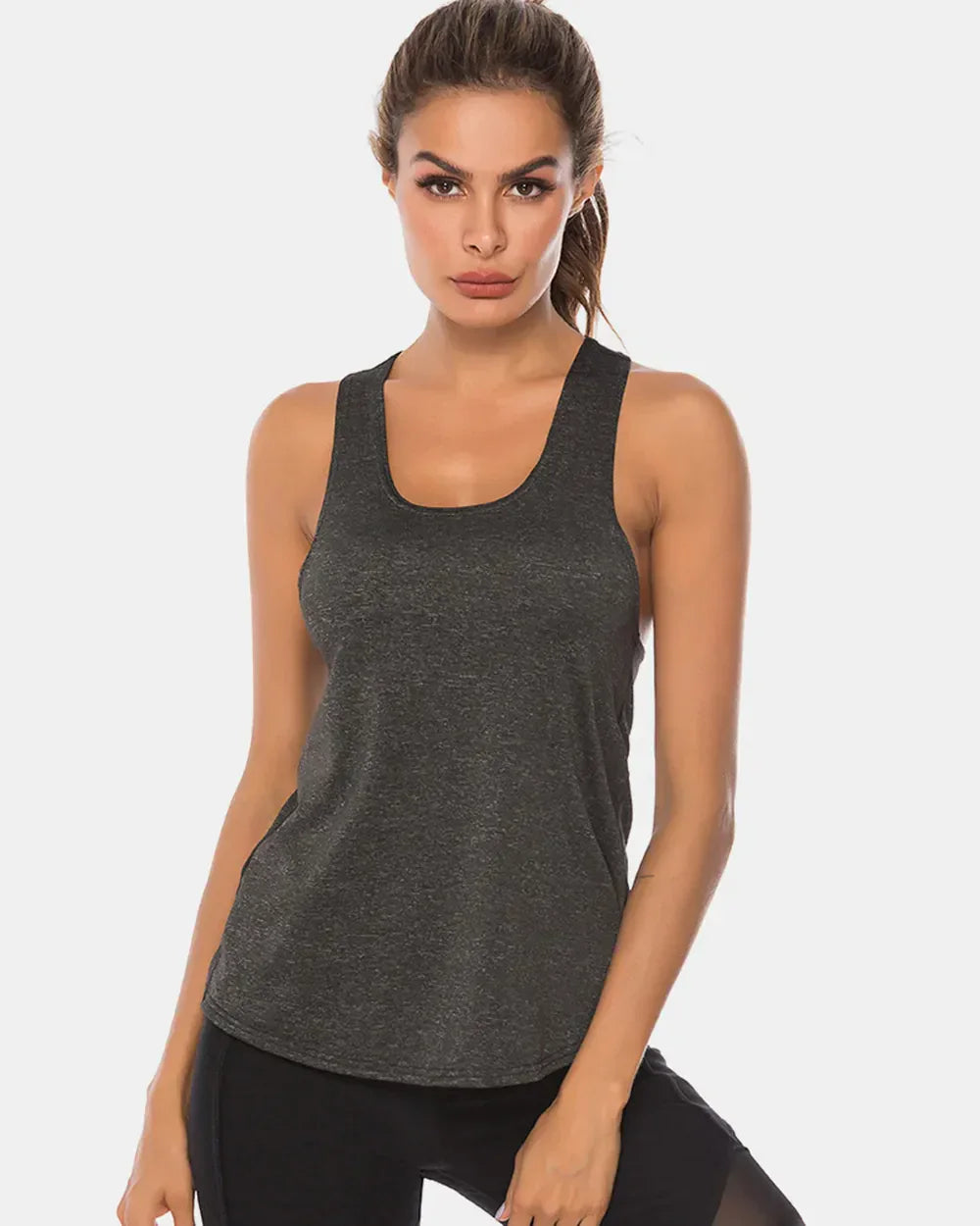 Full Size Scoop Neck Wide Strap Active Tank Black / S