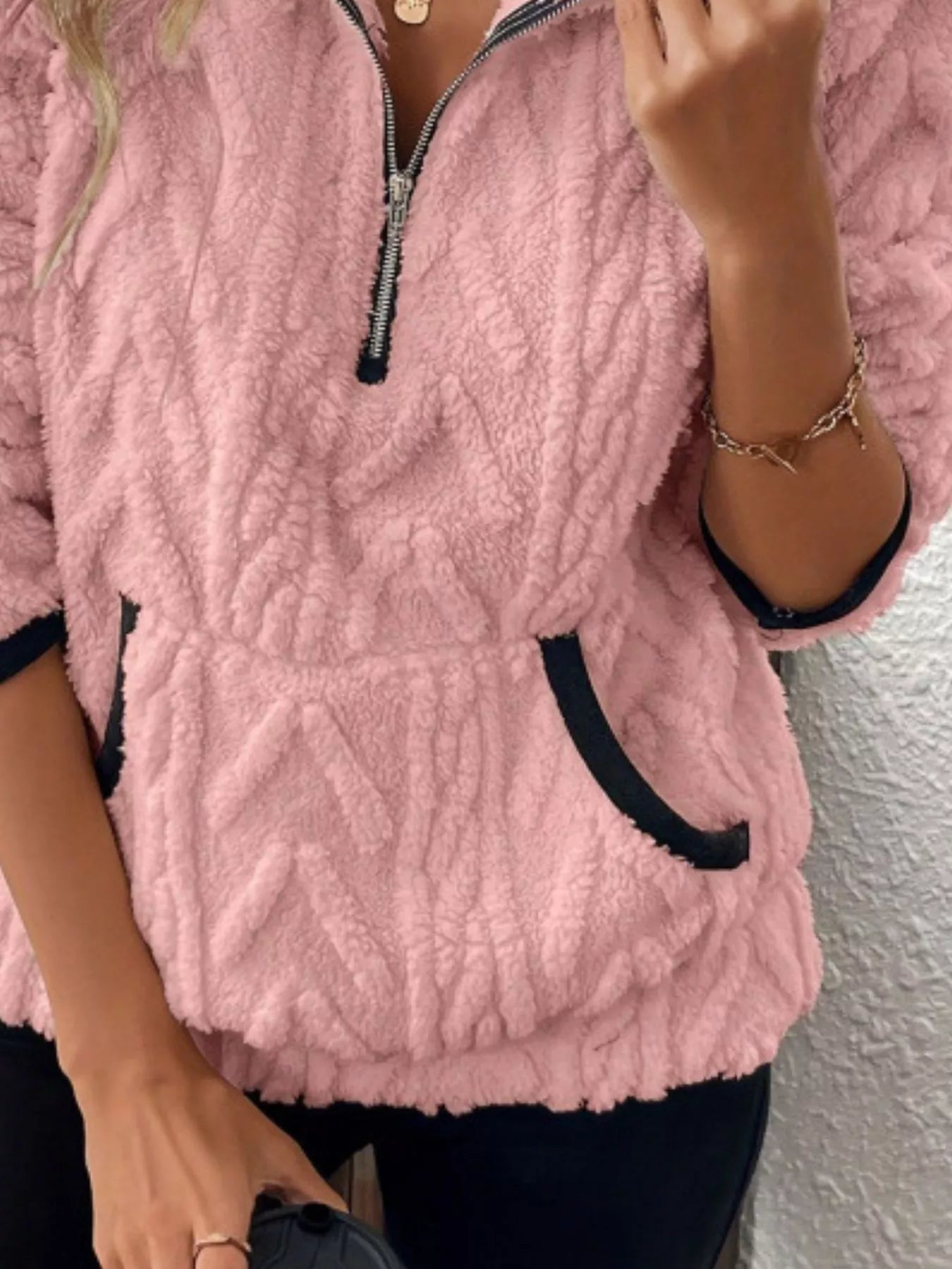 Full Size Sherpa Half Zip Sweatshirt Plus Size