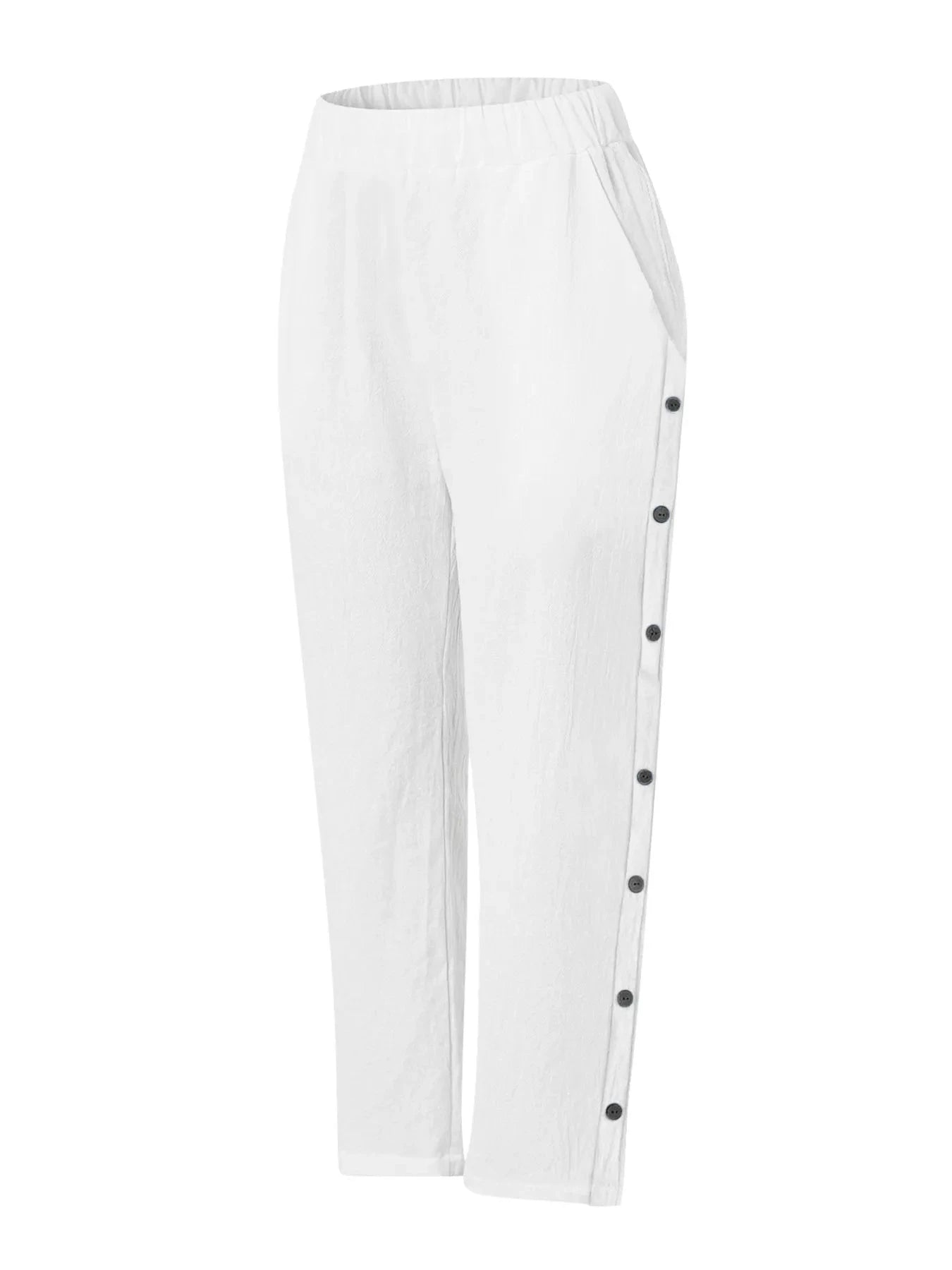 Full Size Side Decor Button Casual Wide Leg Pants Plus Size