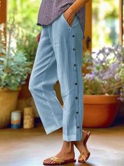 Full Size Side Decor Button Casual Wide Leg Pants Plus Size Sky Blue / S