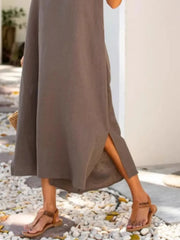 Full Size Side Slit Sleeveless Midi Dress Plus Size