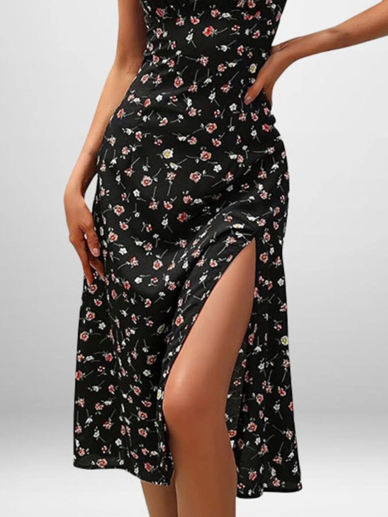 Full Size Slit Printed Cami Midi Dress Plus Size