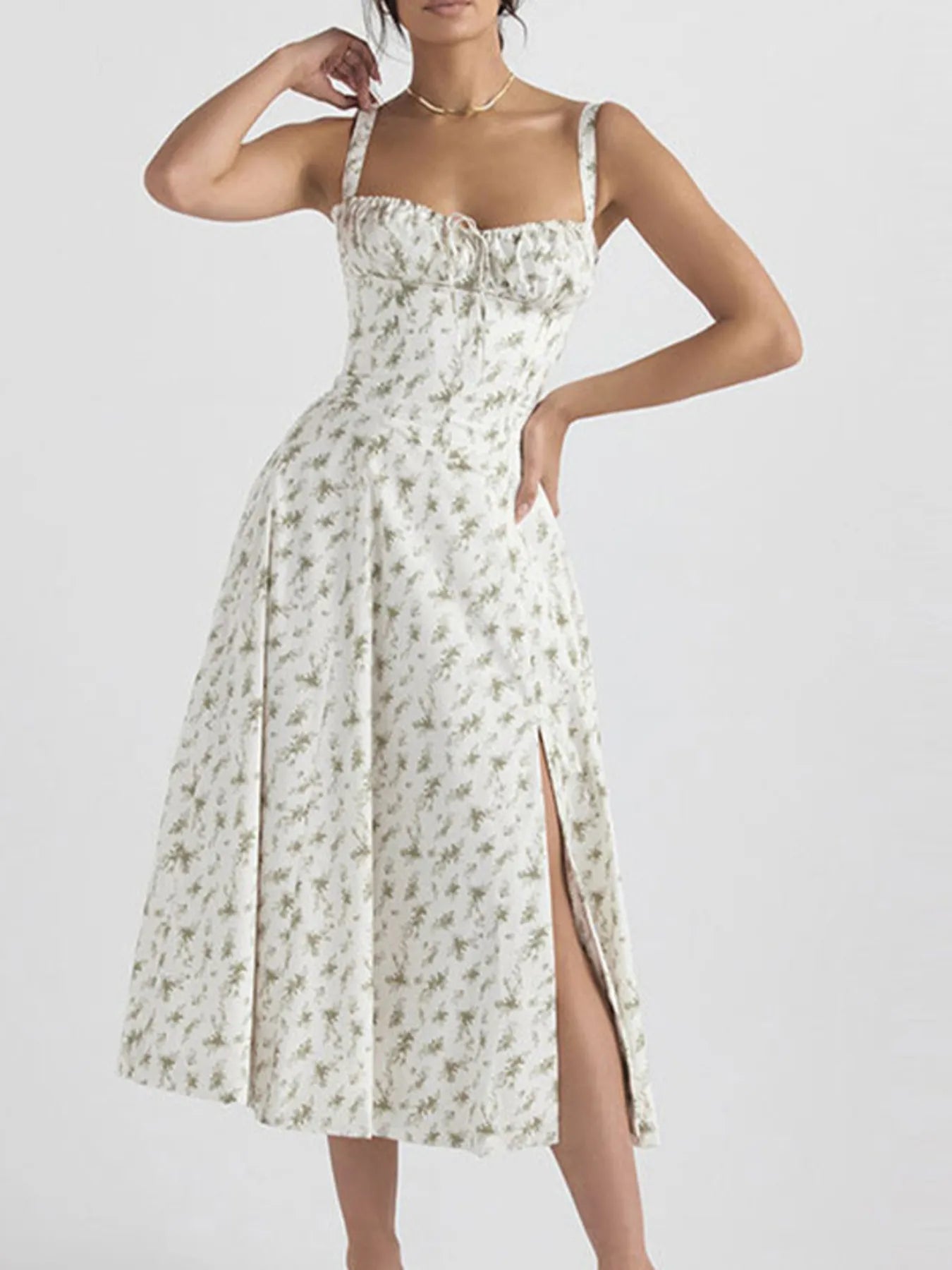 Full Size Slit Sweetheart Neck Cami Dress Plus Size Matcha Green / S