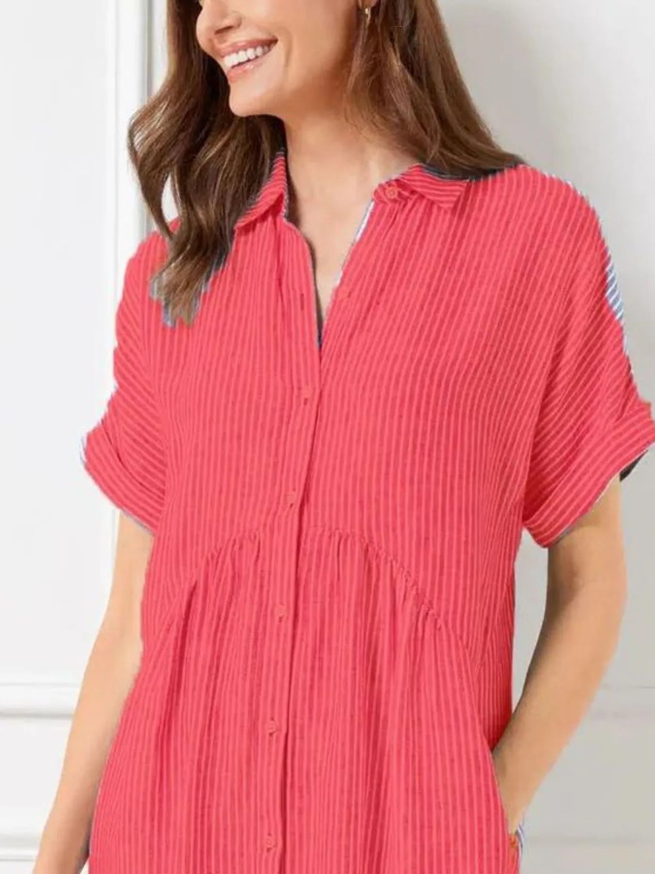 Full Size Striped Button-Front Midi Dress Plus Size