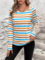 Full Size Striped Long Sleeve Casual Top Plus Size