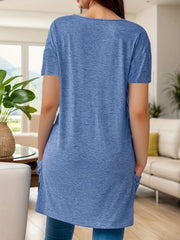 Full Size V-Neck Pocket Front Asymmetric Hem T-Shirt Plus Size