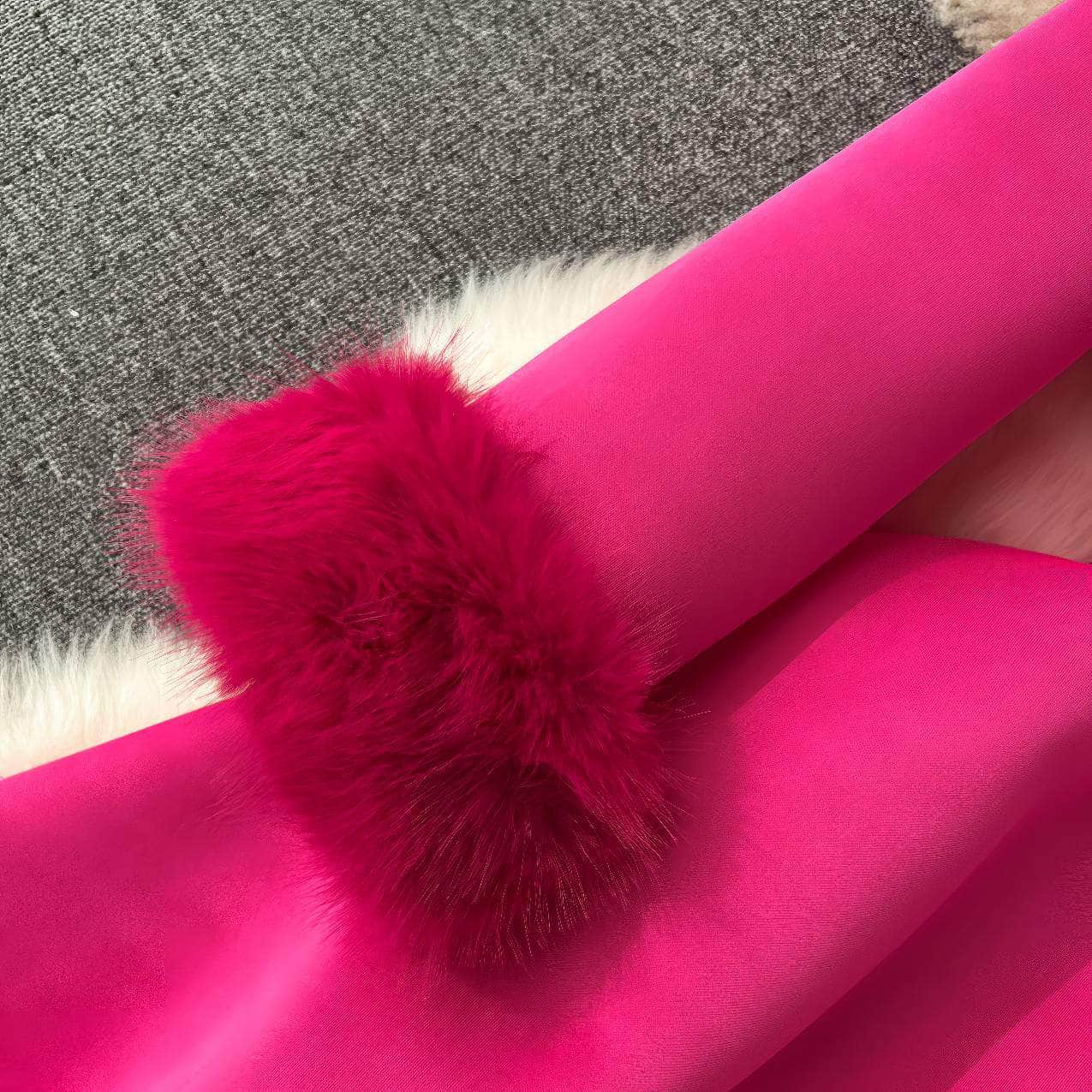 Furry Long Sleeves Square Neck Scuba Dress