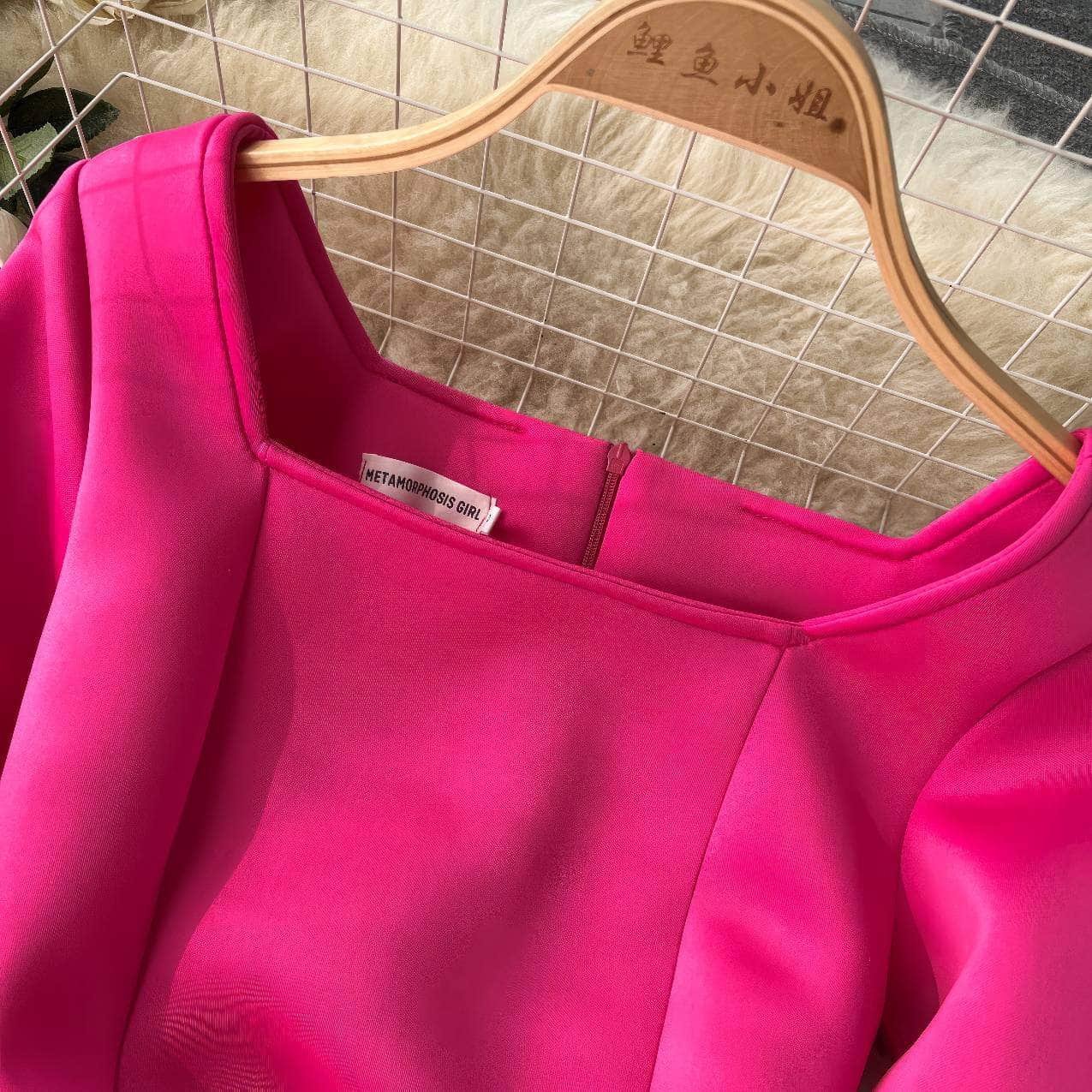 Furry Long Sleeves Square Neck Scuba Dress