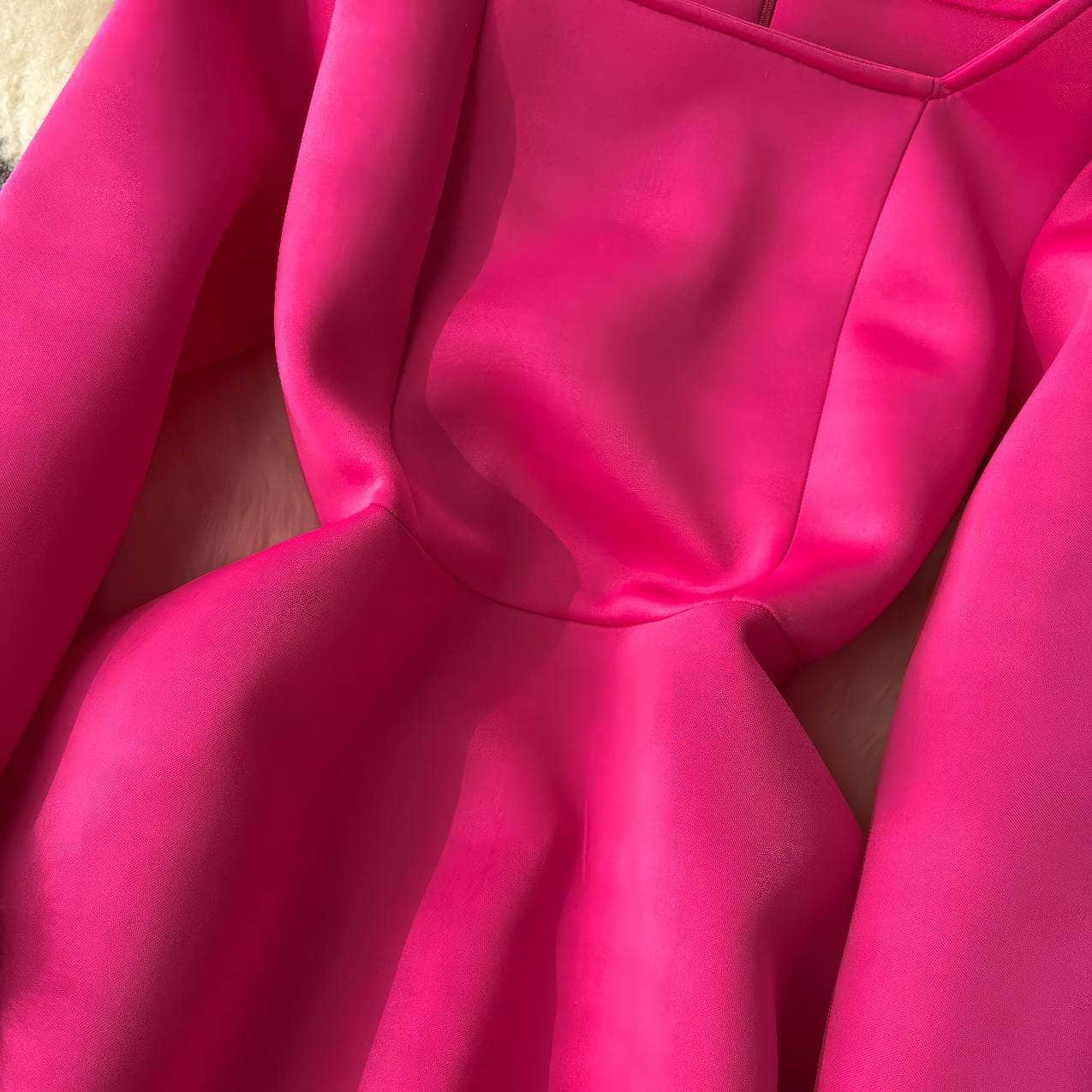 Furry Long Sleeves Square Neck Scuba Dress