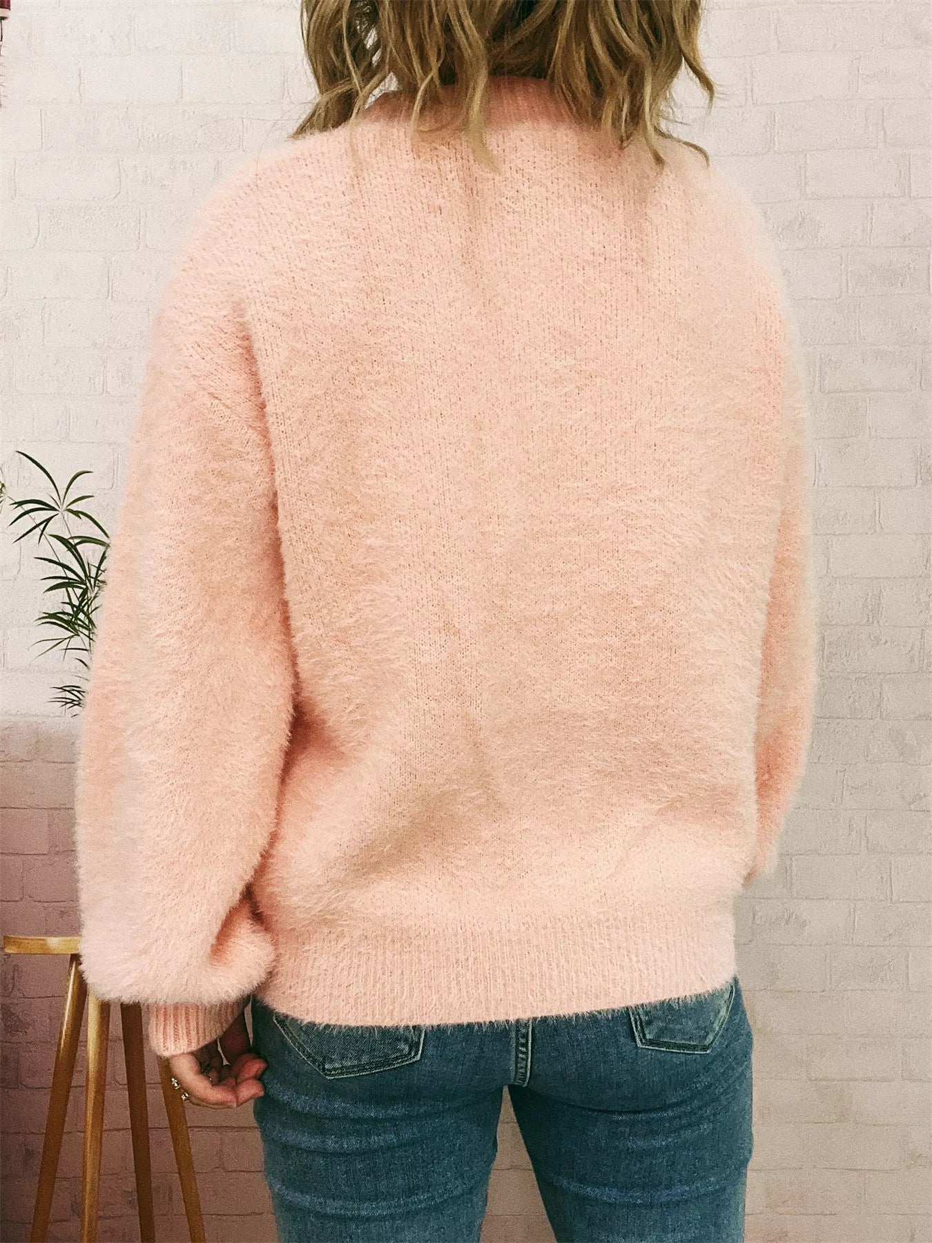 Fuzzy Button-Up Long Sleeve Cardigan