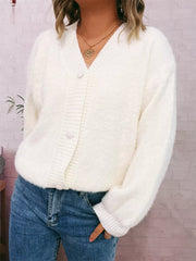 Fuzzy Button-Up Long Sleeve Cardigan