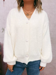 Fuzzy Button-Up Long Sleeve Cardigan