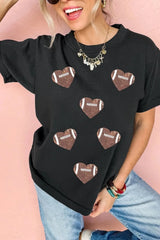 Game Day Football Heart Round Neck T-Shirt