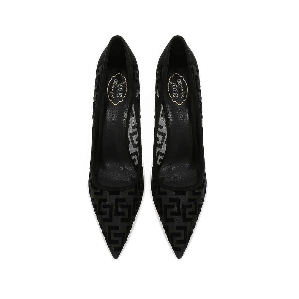 Geometric Monogram Pointed Toe Heels