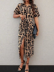 Geometric Print Belted Midi Dress