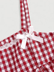 Gingham Check Peplum Cami Top