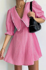 Gingham Puff Sleeve Mini Dress