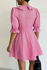 Gingham Puff Sleeve Mini Dress