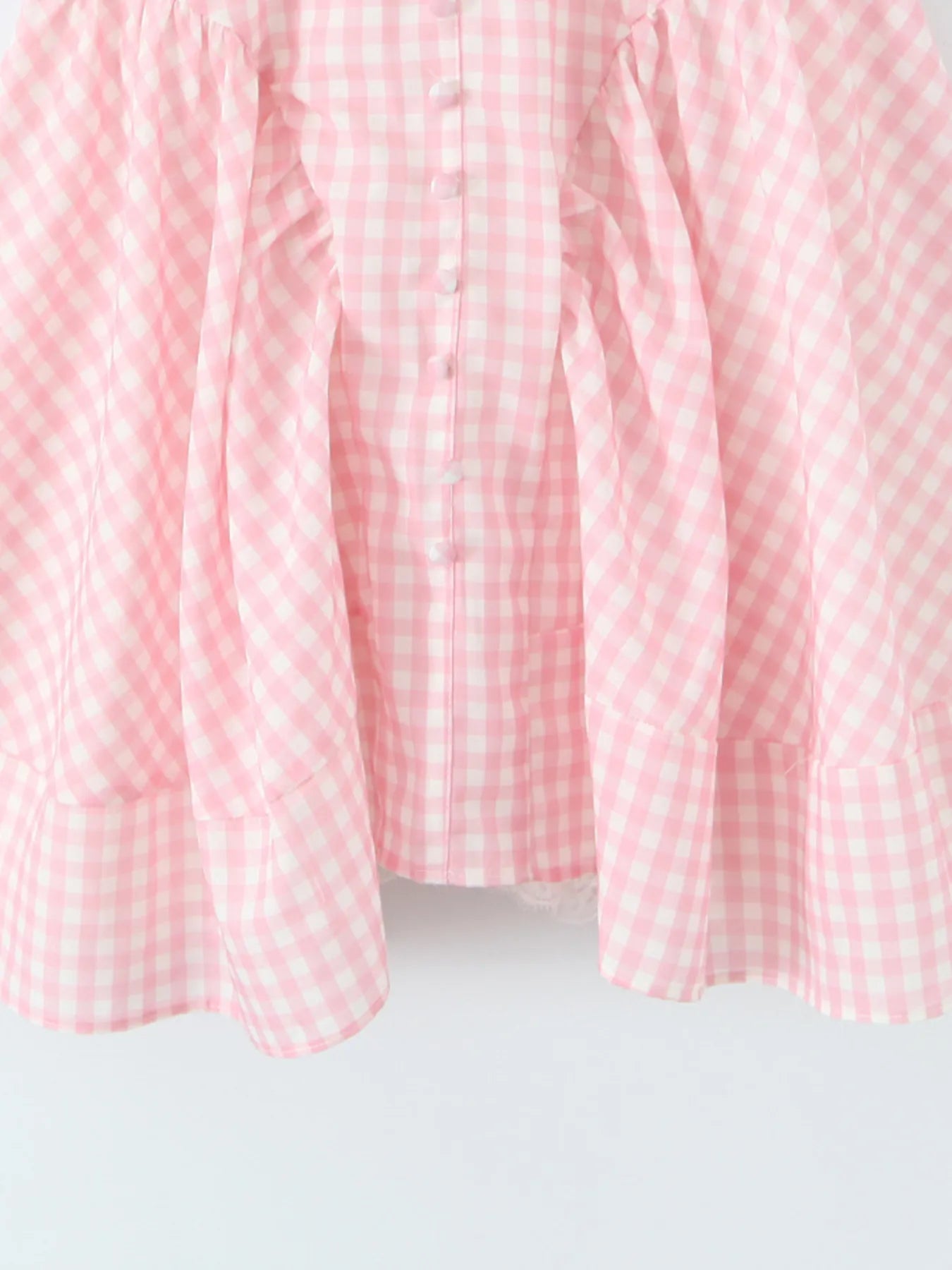 Gingham Ruffle Mini Dress with Lace Trim