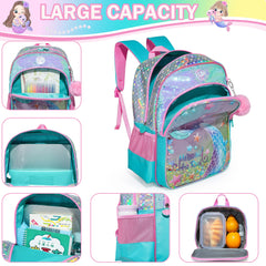Girls' Backpack Set: School Bookbag with Matching Lunch Box
