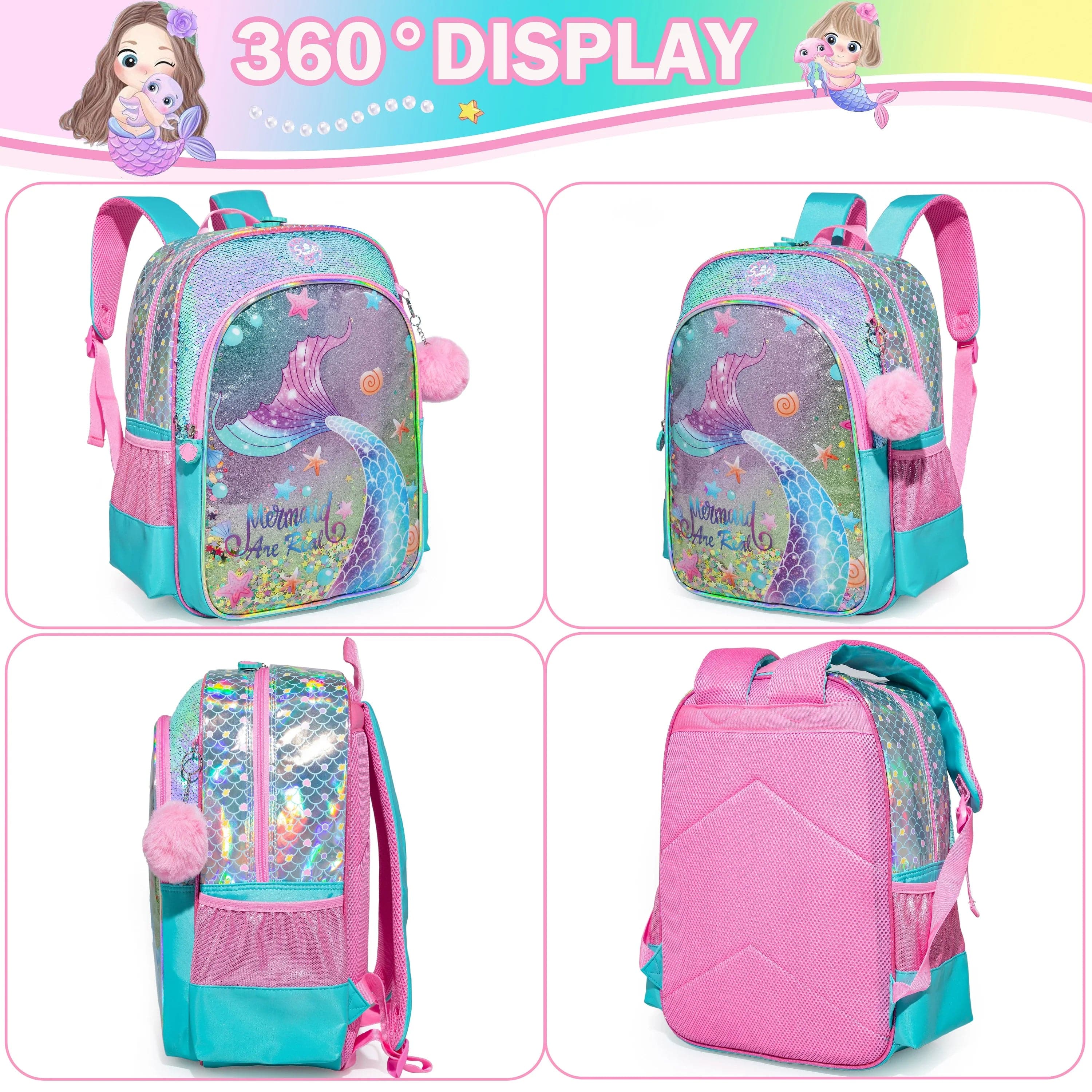 Girls' Backpack Set: School Bookbag with Matching Lunch Box