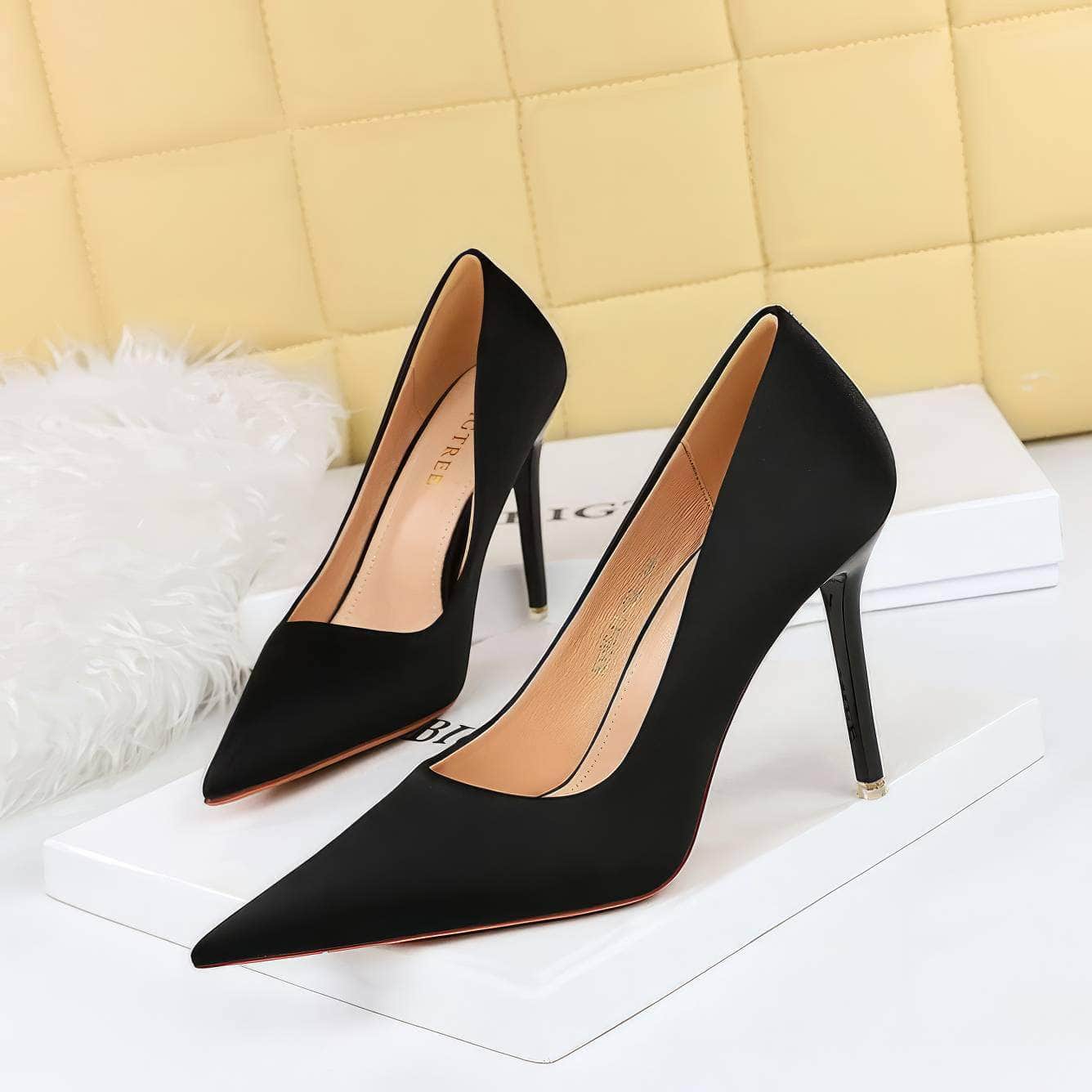Glammed Satin Court Stiletto Pumps