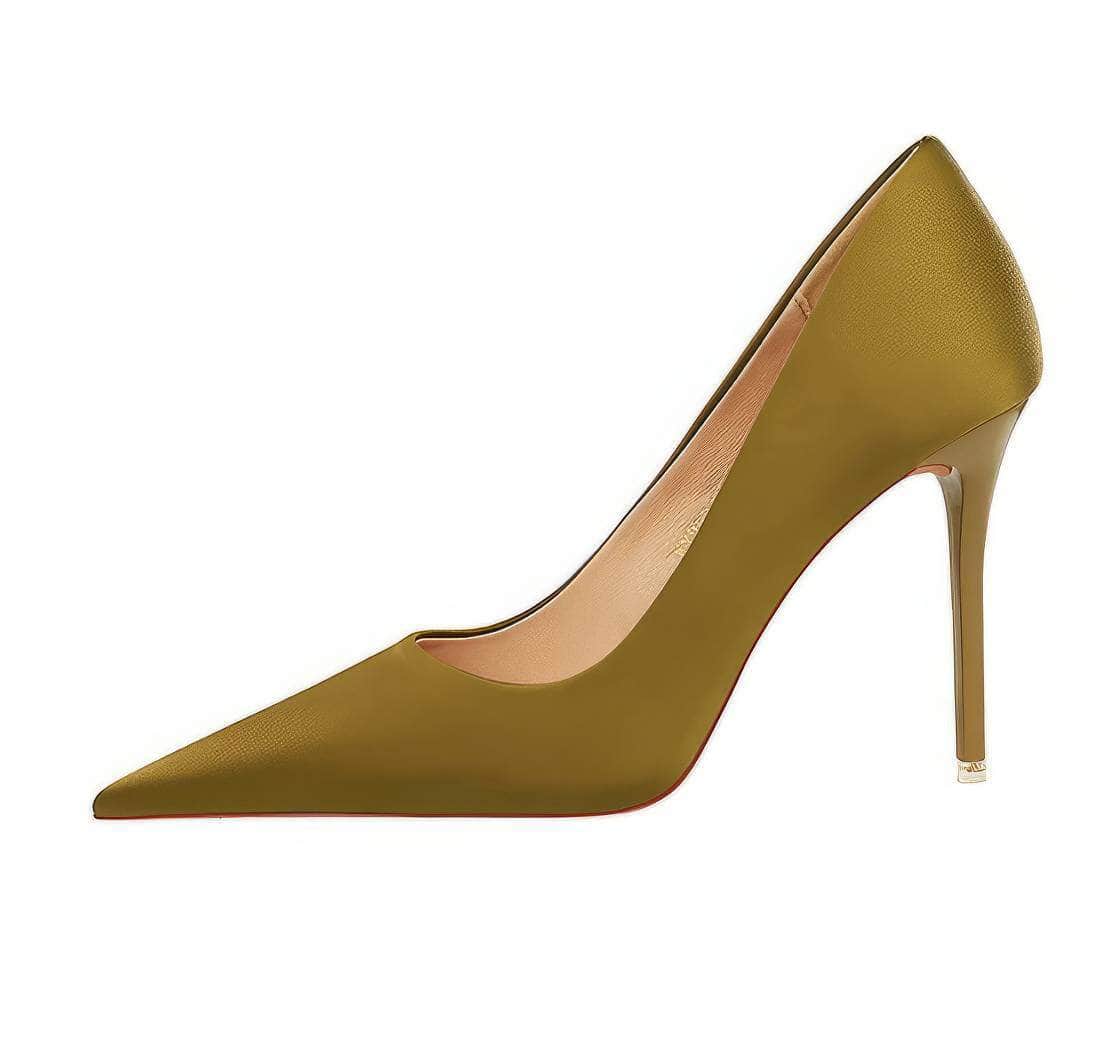 Glammed Satin Court Stiletto Pumps EU 33 / DarkOliveGreen / 7.5CM
