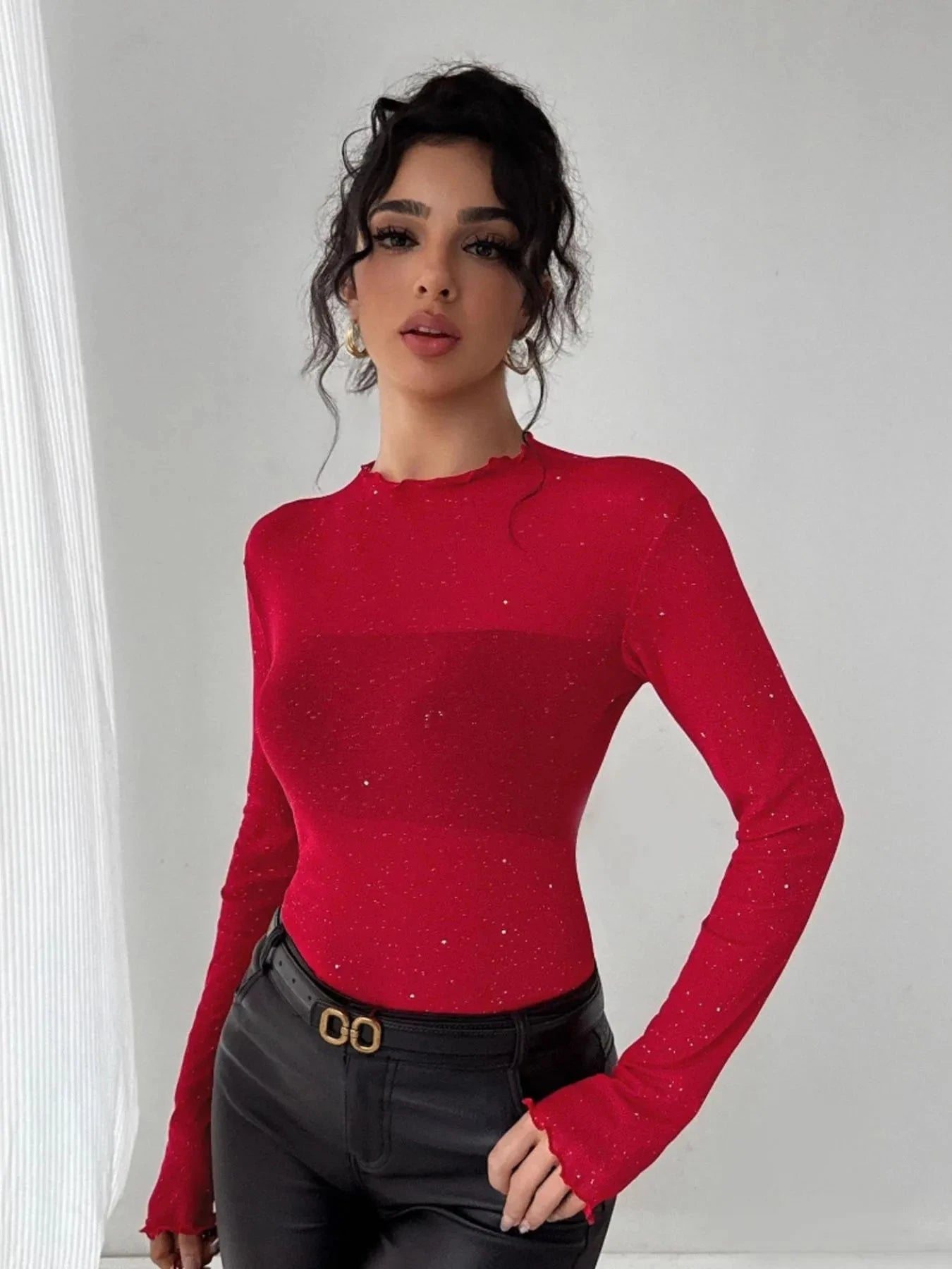 Glitter Long Sleeve Fitted Top
