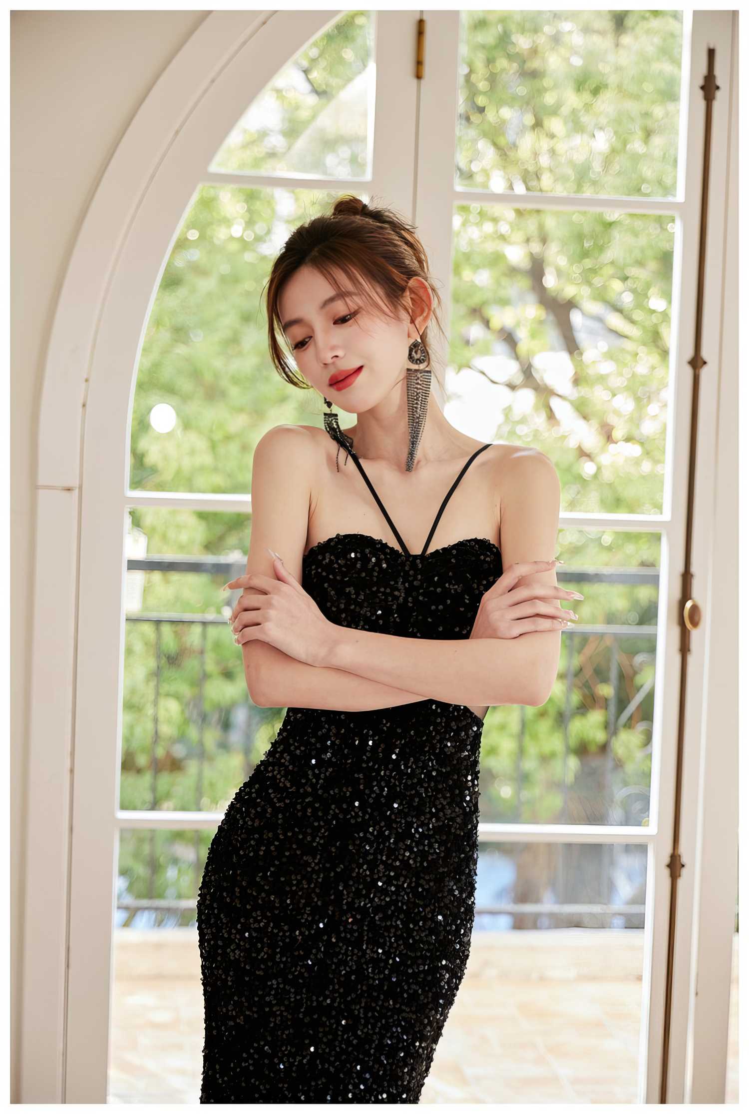 Glittering Sequin Fitted Evening Gown