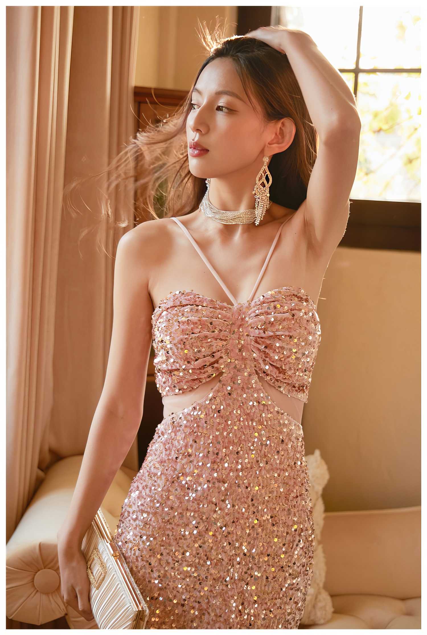 Glittering Sequin Fitted Evening Gown