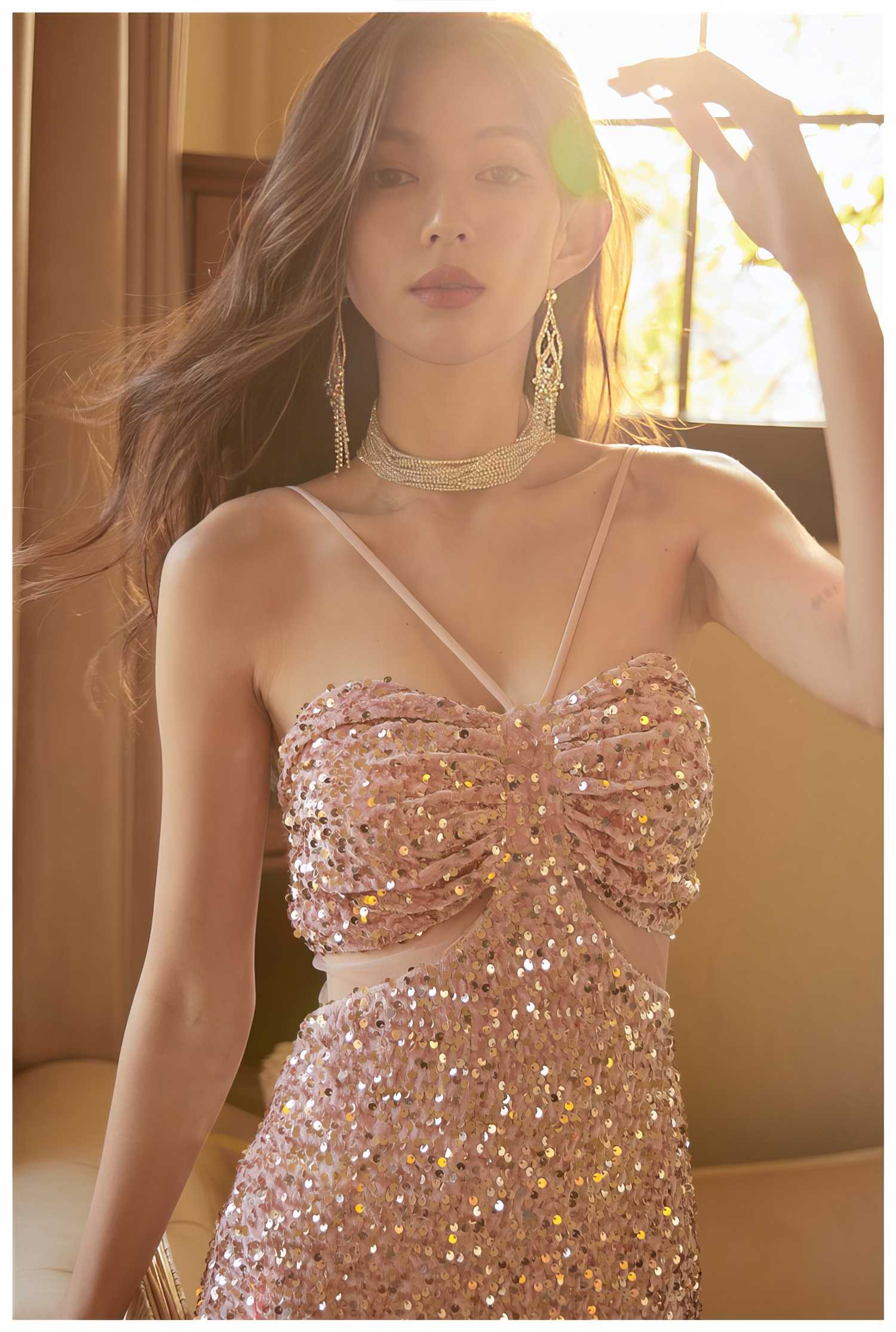 Glittering Sequin Fitted Evening Gown