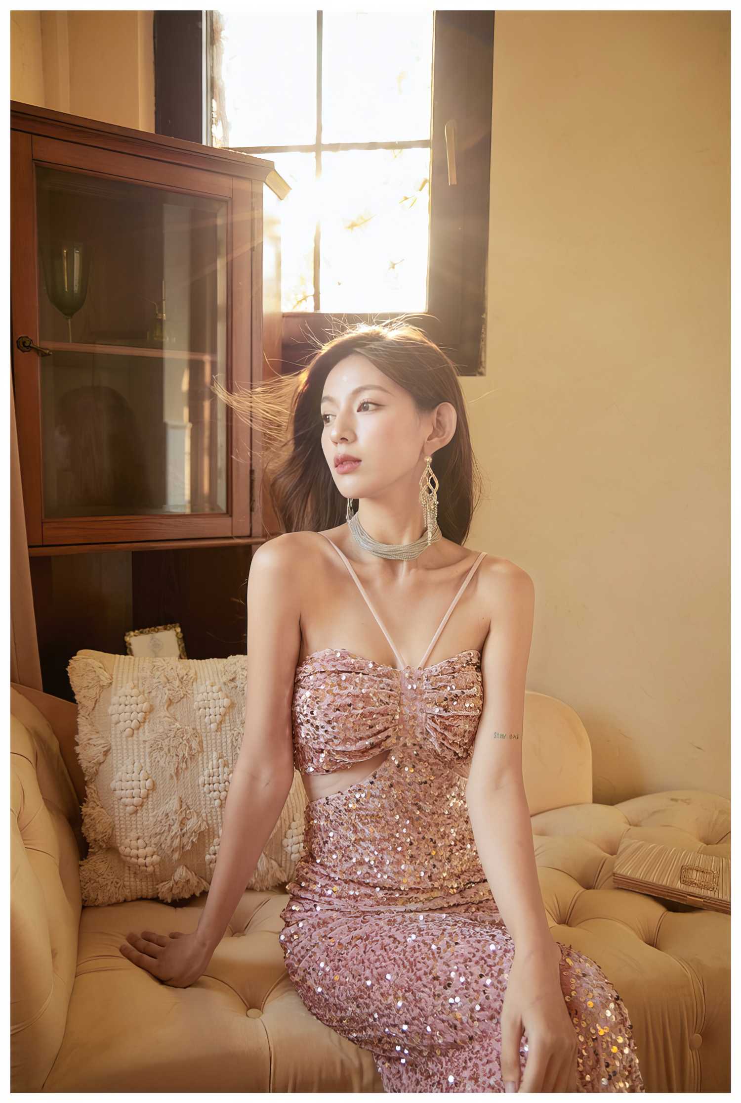 Glittering Sequin Fitted Evening Gown