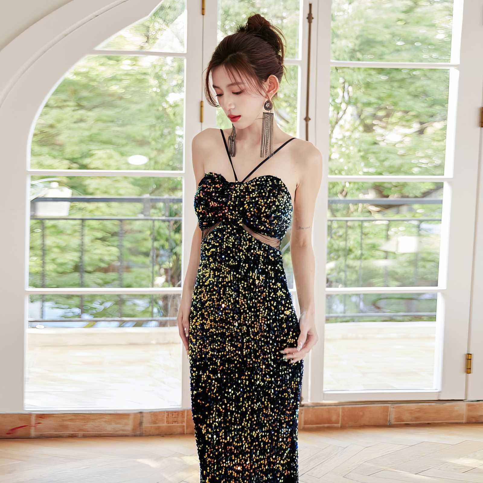 Glittering Sequin Fitted Evening Gown