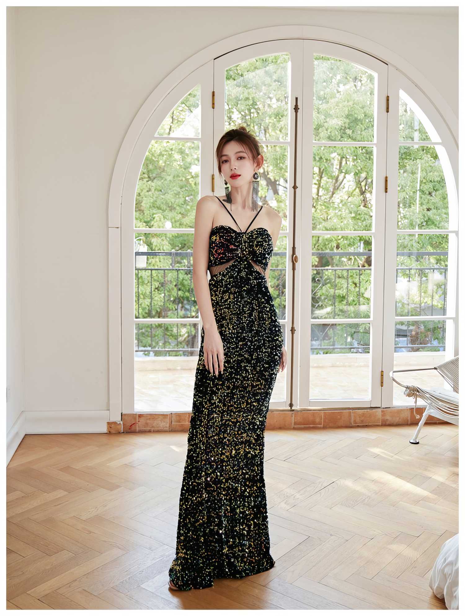 Glittering Sequin Fitted Evening Gown