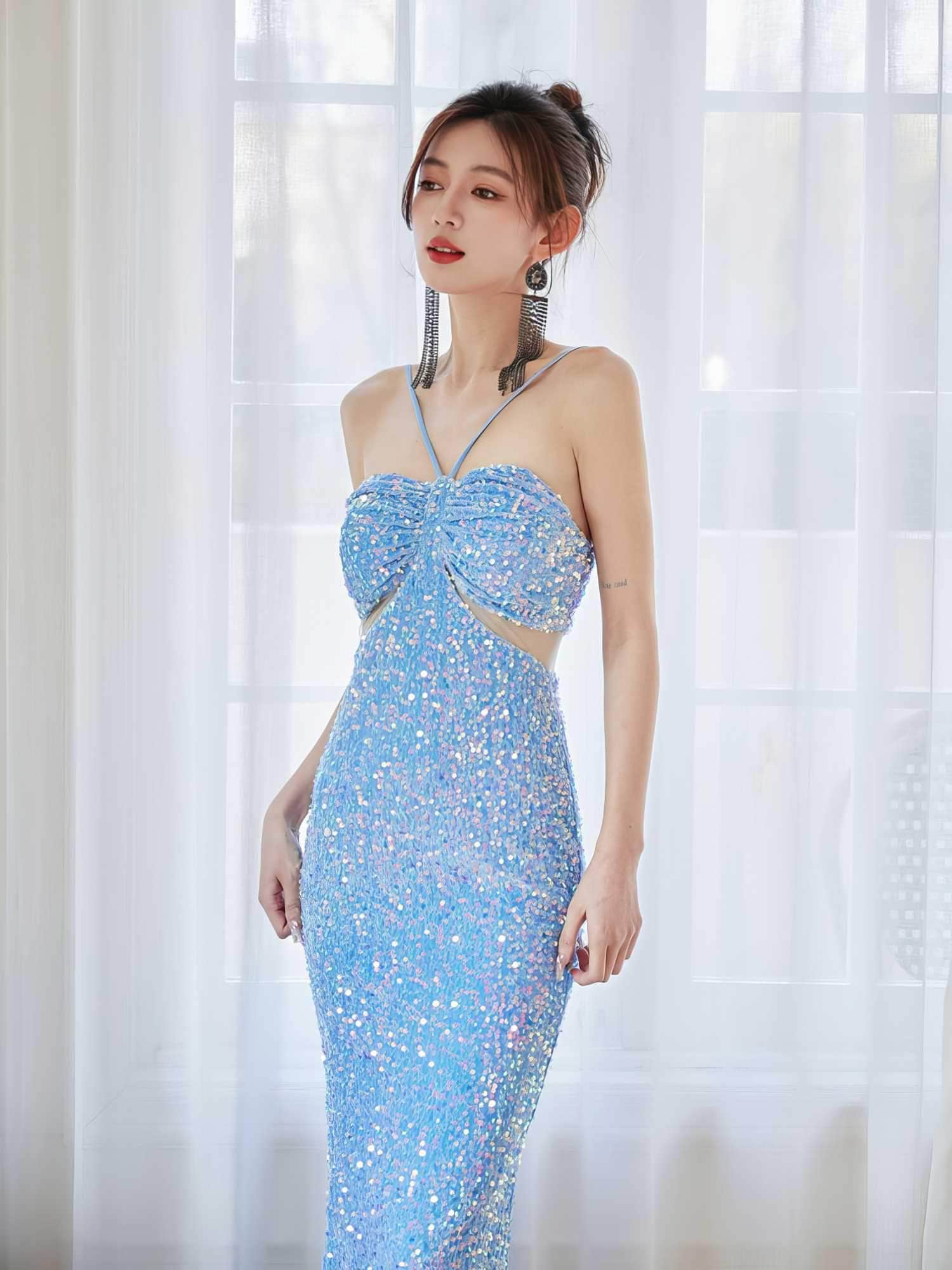 Glittering Sequin Fitted Evening Gown