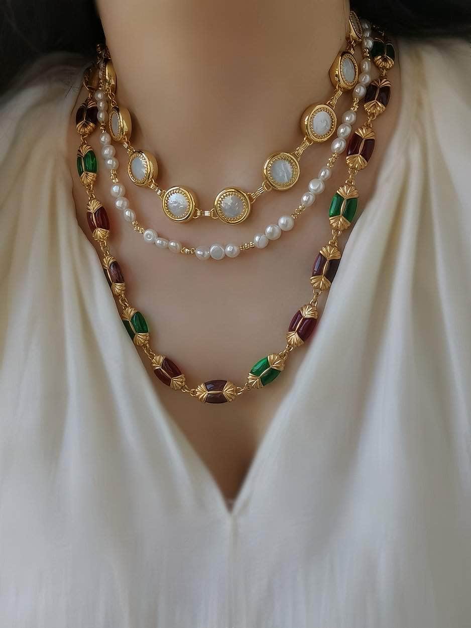 Gold Accented Opal Choker Necklace