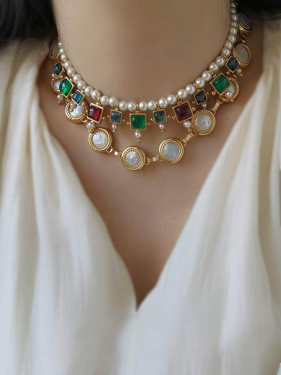 Gold Accented Opal Choker Necklace