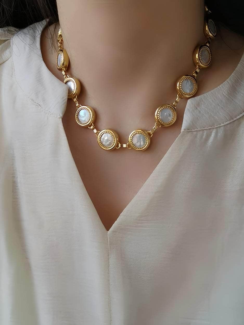 Gold Accented Opal Choker Necklace