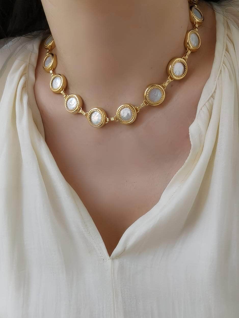 Gold Accented Opal Choker Necklace