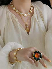 Gold Accented Opal Choker Necklace Gold / Necklace & Bracelet