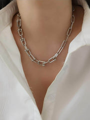 Gold Alternating Link Collar Rhinestone Accented Necklace