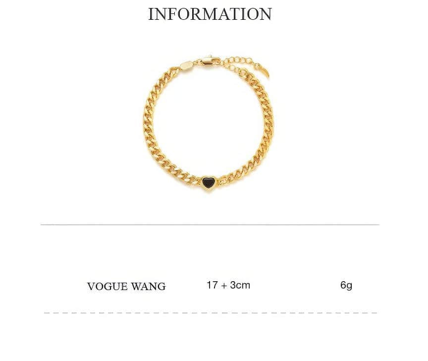 Gold Chunky Curb Chain Bracelet with Black Heart Detail Bracelet