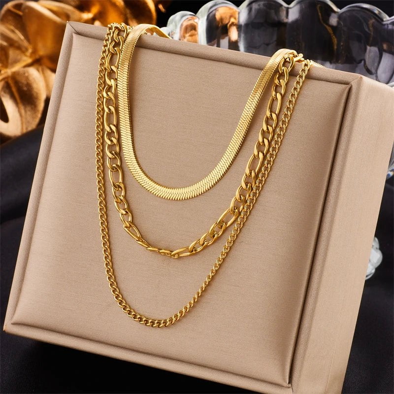 Gold Color Layered Chain Statement Necklace N1791