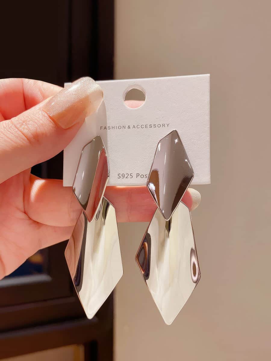 Gold Iridescent Geometric Earrings Silver