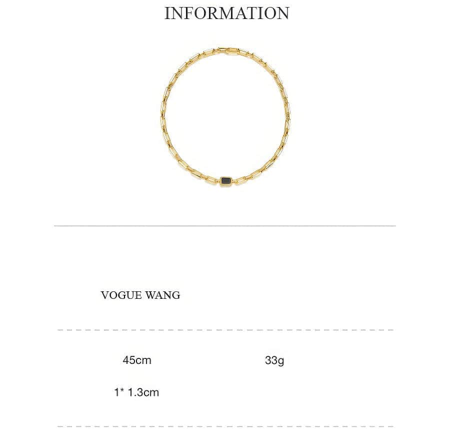 Gold Link Necklace with Black Rectangle Pendant Necklace