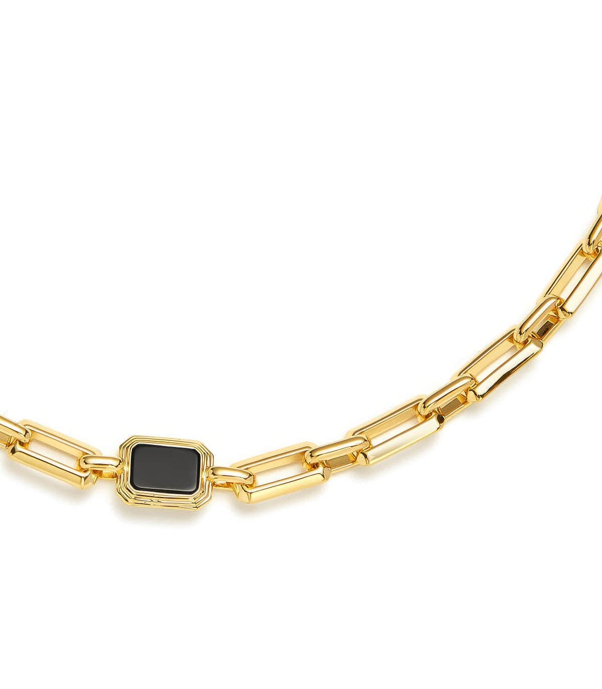 Gold Link Necklace with Black Rectangle Pendant Necklace