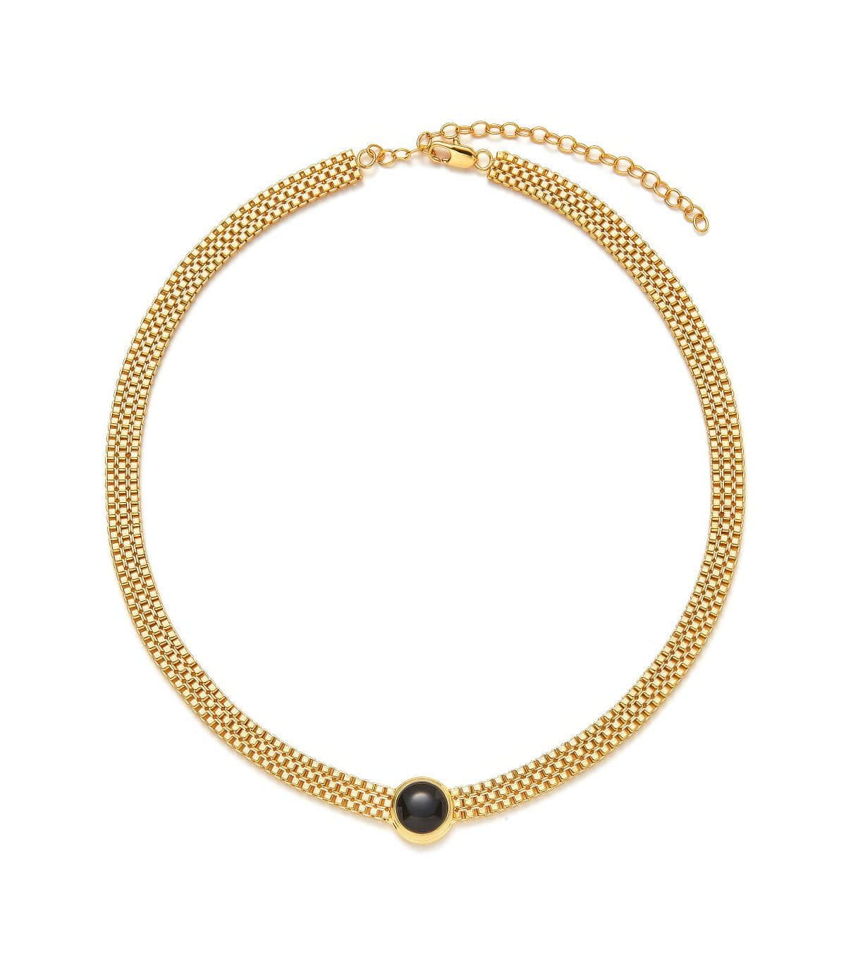 Gold Mesh Choker Necklace with Black Stone Necklace